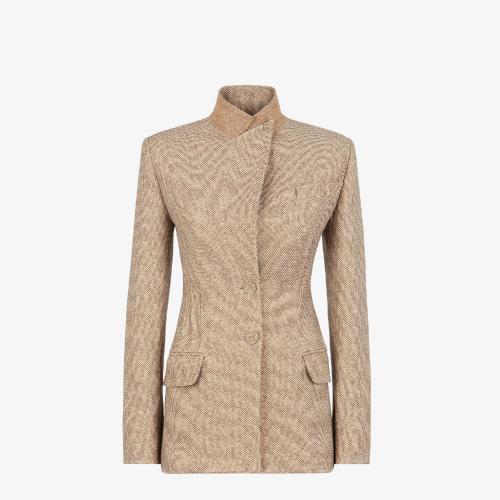  FENDI芬迪 22年秋冬 女士 夾克 米色印花羊毛夾克 FJ7293ALBTF1IHC