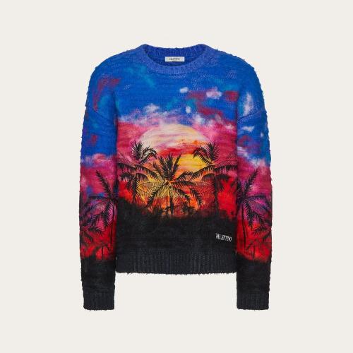  VALENTINO華倫天奴 22年秋冬 男士 針織衫 PULL RAS-DU-COU BRODé PALMSCAPE XV3KC18Z84WZ44