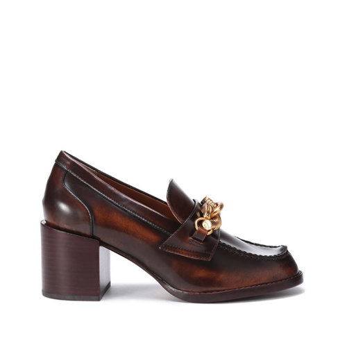 Tory Burch/湯麗柏琦 TB女鞋 皮革馬頭裝飾JESSA粗跟樂(lè)福鞋皮鞋 85502