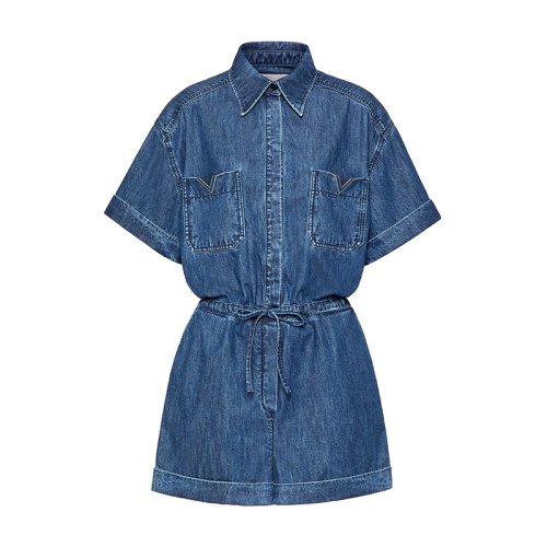 Valentino/華倫天奴 22年早春新款 CHAMBRAY系列 女士藍色純棉牛仔布連體褲XB3DH00D433558