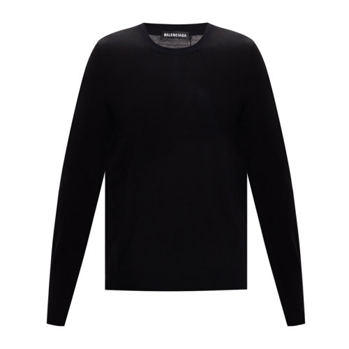 Balenciaga/巴黎世家 男士黑色羊毛時尚簡約打底圓領長袖針織衫羊毛衫 583117-T1439-1710
