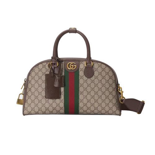 GUCCI/古馳 23春夏新款 Savoy系列 男士小號(hào)米色/烏木色帆布配皮革金色飾面織帶條紋雙G拉鏈開(kāi)合調(diào)節(jié)帆布肩帶單肩旅行包7233099C2ST8746