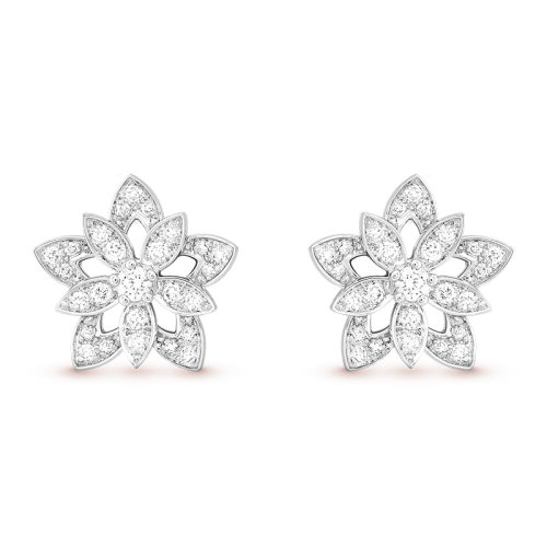 Van Cleef & Arpels/梵克雅寶 經(jīng)典Lotus系列 18k金白金鑲鉆滿鉆蓮花鏤空迷你耳釘VCARP0ZV00