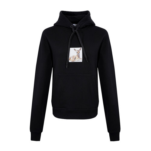 【20春夏新品】BURBERRY/博柏利  女士黑色棉質(zhì)鹿印花寬松連帽衛(wèi)衣 女衛(wèi)衣 80246551 B-C DX