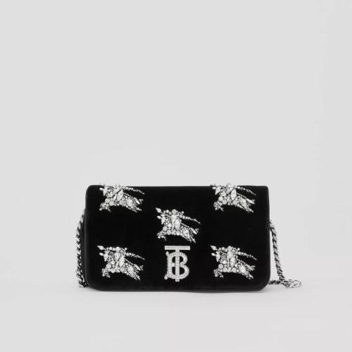  BURBERRY 22年秋冬 女士 Lola - 人造水晶馬術(shù)騎士裝飾絲絨小號蘿納包 80630771