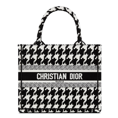 DIOR/迪奧 22新款BOOK TOTE系列 女士小號黑色和白色超大千鳥格紋刺繡織物單肩手提托特包M1265ZTQT_M911