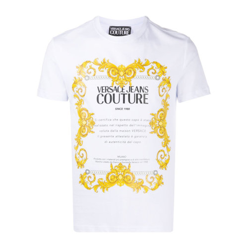 VERSACE JEANS/范思哲牛仔 男士純色棉質(zhì)經(jīng)典字母徽標印花裝飾圓領(lǐng)短袖上衣T恤 B3GZA7TG-30319 多色可選