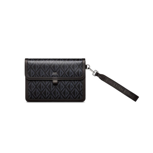 DIOR/迪奧 23新款 HIT THE ROAD系列 男士A5黑色帆布配皮鍍釕黃銅字母標(biāo)志尼龍?zhí)峄刹鹦锻髱Т判苑w開合手拿包2ESCA444CDP_H43E