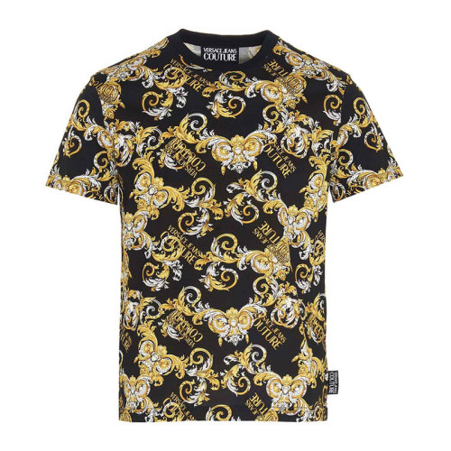 VERSACE JEANS/范思哲牛仔 男士多色拼色棉質(zhì)印花裝飾圓領(lǐng)短袖上衣T恤 B3GZA7S1-S0831-899