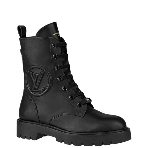 Louis Vuitton/路易威登 22年早春新款 TERRITORY系列 女士黑色小牛皮浸漆效果LV Circle壓花馬丁靴中筒靴1A94QK