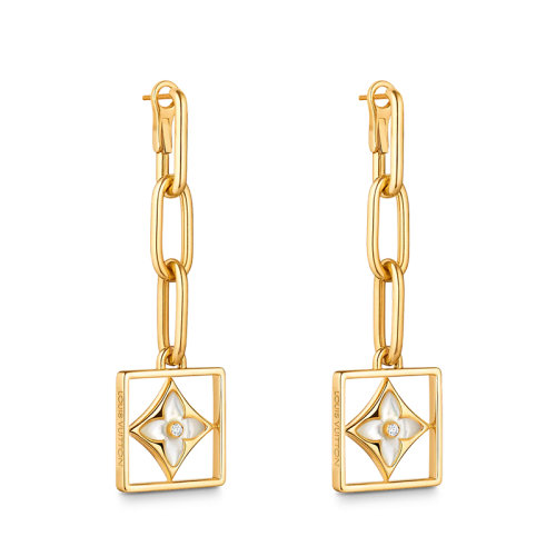 Louis Vuitton/路易威登 BLOSSOM BB系列 經(jīng)典款18k金黃金白色珍珠母貝鉆石花朵耳環(huán)Q96790