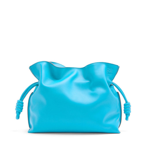 LOEWE/羅意威 22新款Flamenco系列 女士大號藍(lán)色納帕牛皮革徽標(biāo)壓紋拉繩收緊單肩手提包A411FC1X62-5620
