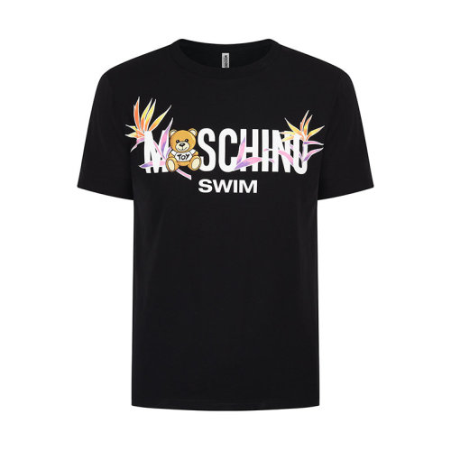 MOSCHINO/莫斯奇諾  男裝 品牌字母LOGO 小熊圖案 男士黑色棉質(zhì)時尚圓領(lǐng)春夏短袖T恤 19092303V
