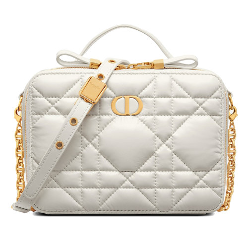 DIOR/迪奧 22新款CARO系列 女士奶白色絎縫牛皮革CD金扣拉鏈開合單肩手提鏈條盒子包S5140UNGX_M030