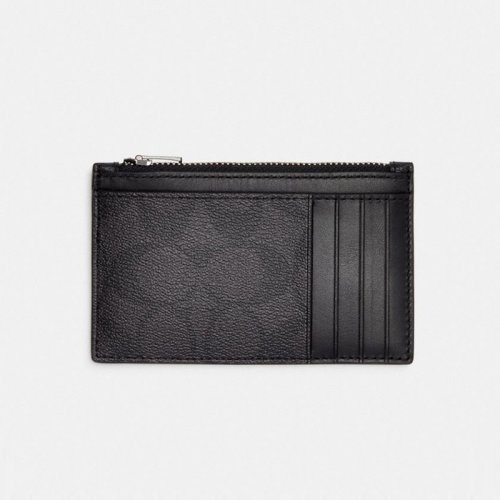 COACH蔻馳 女士奧萊 ZIP系列經(jīng)典老花錢(qián)包卡包手拿包C4281 QBA45 炭黑色