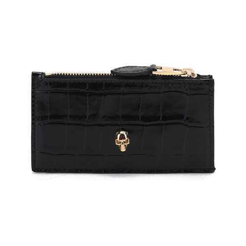 Alexander McQueen/亞歷山大麥昆【22春夏新款】女士牛皮革Skull拉鏈零錢包卡包卡夾骷髏 632037 1JMFG