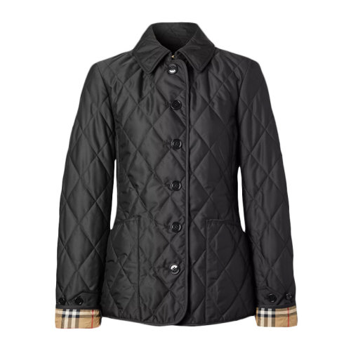 BURBERRY 博柏利 巴寶莉 女士 服裝 21春夏 黑色翻領(lǐng)袖口格紋裝飾女士棉外套夾克 女士夾克