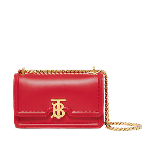 BURBERRY/博柏利 22春夏新款TB系列 女士迷你亮紅色牛皮革金色專屬標(biāo)識(shí)鎖扣單肩斜挎鏈條包80490151