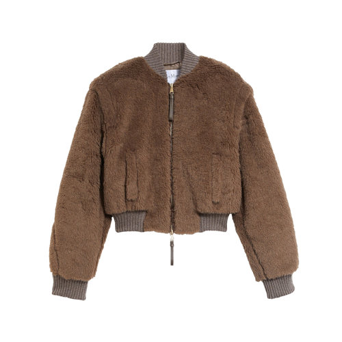 MaxMara/麥絲瑪拉 22年秋冬新款 SATURNO系列 女士鴿灰色羊駝毛混紡泰迪飛行員夾克外套1086122606004