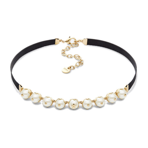 【預(yù)售款】DIOR/迪奧 22新款 女士金色飾面金屬黑色羅緞白色樹脂珠CHOKER項鏈N1989WOMRS_D641