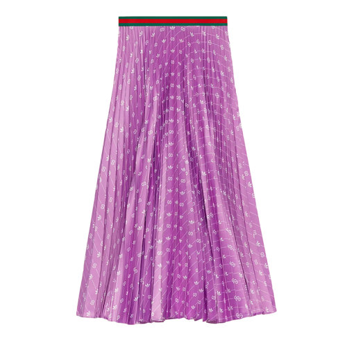 GUCCI/古馳 22年秋冬新款 adidas聯(lián)名系列 女士紫色尼龍絲緞面料斜紋老花印花百褶裙半身裙?696770ZAJC09692