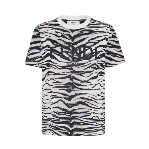 FENDI/芬迪 22年早春新款 女士白色/黑色純棉虎紋印花短袖T恤FS7254AIDZF03N9