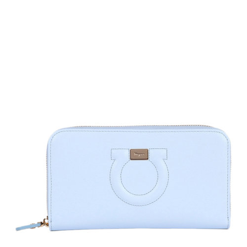 Salvatore Ferragamo/菲拉格慕 女士淡藍(lán)色拉鏈裝飾長(zhǎng)款錢包 22-C843-683644（99新未使用）