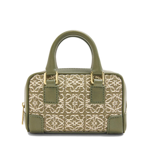 LOEWE/羅意威 Amazona系列 女士Nano款綠色鱷梨綠色徽標(biāo)提花織物配皮束帶單肩斜挎手提包0010642569