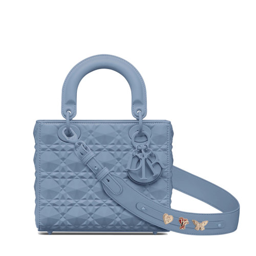 DIOR/迪奧 經(jīng)典LADY DIOR系列 女士小號丹寧藍色牛皮革鉆石形圖案藤格紋MY ABCDIOR單肩斜挎手提包（勛章款）M0538INEA_M90B