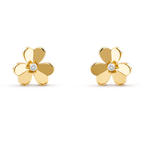 Van Cleef & Arpels/梵克雅寶 經(jīng)典Frivole系列 18k金黃金中心鑲鉆石三瓣花朵小號耳環(huán)VCARB65700
