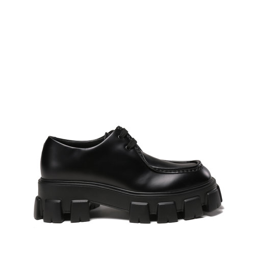 PRADA/普拉達(dá) 男士Monolith系列亮面皮革系帶皮鞋厚底鞋 2EE355 B4L