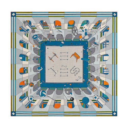 HERMES/愛馬仕 22年早春新款 Carré H 140 Chic系列 男士拼色羊絨真絲混紡圍巾H553774T06