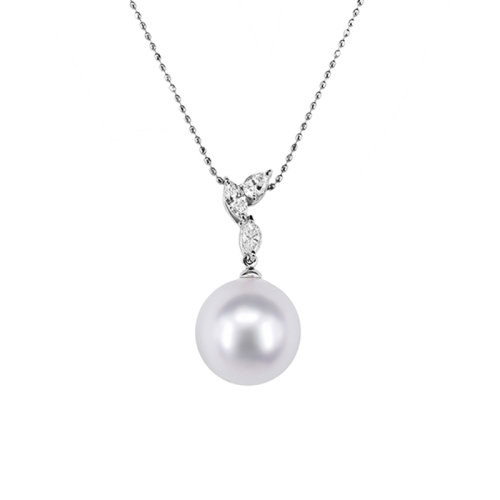 zhuella/珠艾樂 南洋白珠18k鉆石吊墜項(xiàng)鏈