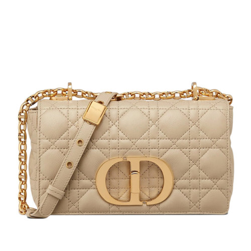 DIOR/迪奧 CARO系列 女士小號(hào)繩色Cannage小牛皮金扣金色鏈條斜跨單肩包M9241UWHC_M39U