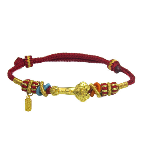 GJY/古金玥 萬事皆如意 3D硬金999足金 黃金如意本命年祈福紅繩手鏈 四款可選