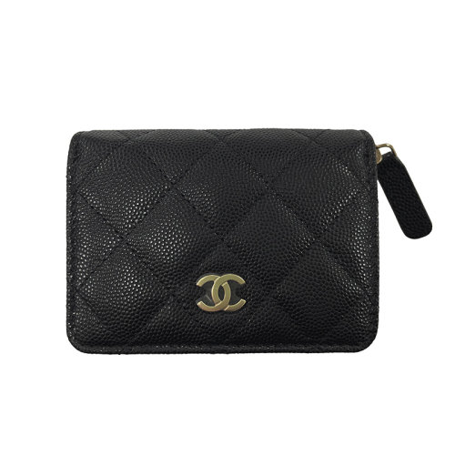 CHANEL/香奈兒 經(jīng)典款 女士黑色魚子醬牛皮復(fù)古金色雙C多隔層錢包AP1958B09731C3906