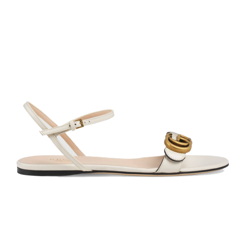 GUCCI/古馳  女士 時尚經(jīng)典 黑色/白色 皮革 雙G 女士 平底涼鞋 524631 A3N00 1000