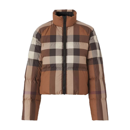 BURBERRY/博柏利      女士深樺木棕格紋短款羽絨服80463851