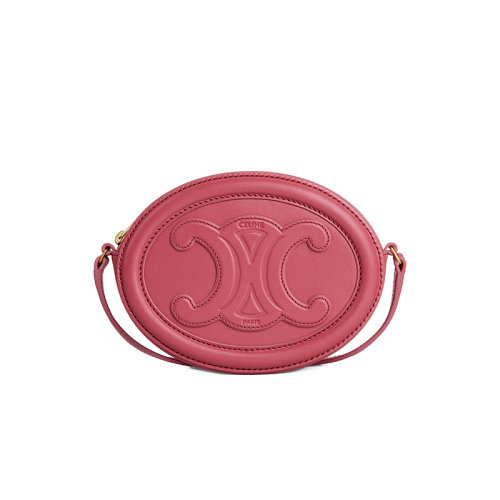 CELINE/賽琳 22新款TRIOMPH七夕膠囊系列 女士口紅色小牛皮橢圓形金扣凱旋徽標(biāo)斜挎肩背手拿包10I703DPQ.27LK