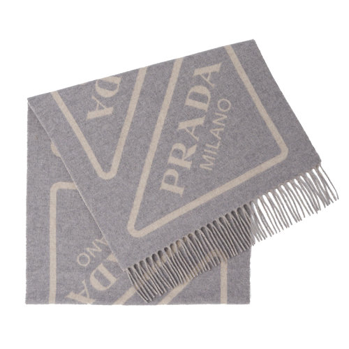 PRADA/普拉達(dá)  女士白化色/灰色羊絨圍巾1FS012_2D3D_F0MFW