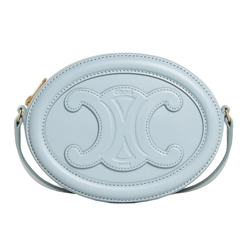 CELINE/賽琳 22新款TRIOMPHE系列 女士冰藍(lán)色皮革同色系凱旋皮扣拉鏈開(kāi)合單肩斜跨包10I703DPQ.07IC