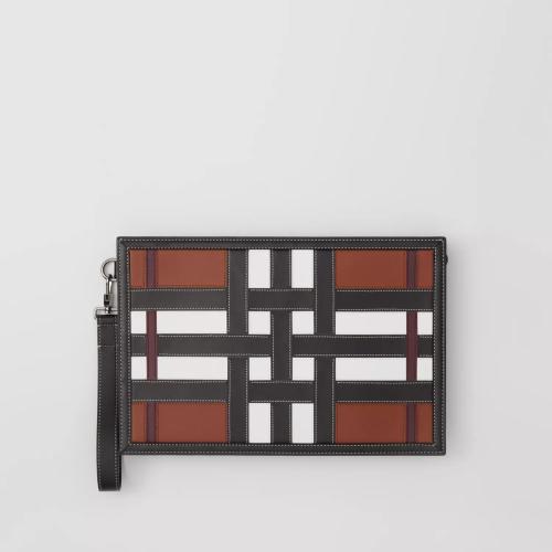  BURBERRY 22年秋冬 男士 格紋皮革拉鏈?zhǔn)占{袋 80583031