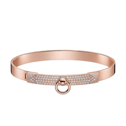 HERMES/愛馬仕 經典Collier de Chien系列 小號18K金玫瑰金鑲嵌130顆鉆石項圈型手鐲H110017B