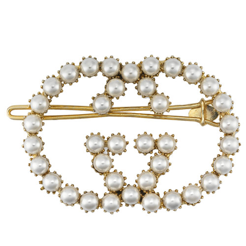 GUCCI/古馳  金屬鍍金 GG發(fā)夾和珍珠645607JCF278452