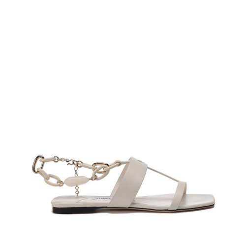 Jimmy Choo/周仰杰【22春夏新款】女士牛皮腳鏈綴飾斜方頭露趾平底鞋涼鞋 REED FLAT CLF