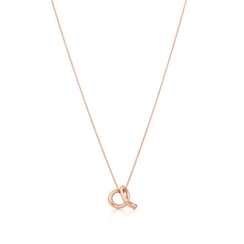 Tiffany & Co./蒂芙尼  Elsa Peretti系列 18K金玫瑰金A字母吊墜項鏈 29896836