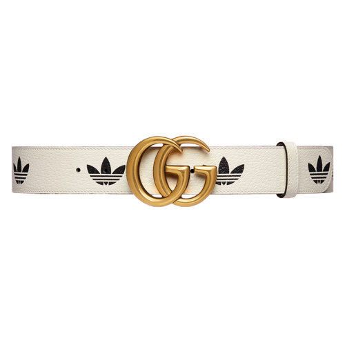 GUCCI/古馳 22年秋冬新款 adidas聯(lián)名系列 男士白色/黑色三葉草印花金扣腰帶40毫米406831U4DAT8845