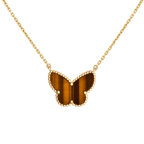 Van Cleef & Arpels/梵克雅寶 經(jīng)典LuckyAlhambra系列 18K金黃金鑲嵌虎眼石蝴蝶項(xiàng)鏈VCARD98500
