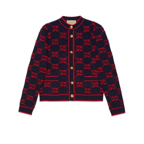  GUCCI古馳 22年秋冬 女士 GG羊毛結子絨混紡提花開衫 713300 XKCNA 4668