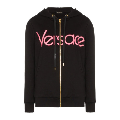 VERSACE/范思哲 女士黑色棉質(zhì)經(jīng)典美杜莎頭像裝飾拉鏈開合連帽上衣外套 A83938-A227994-A1008